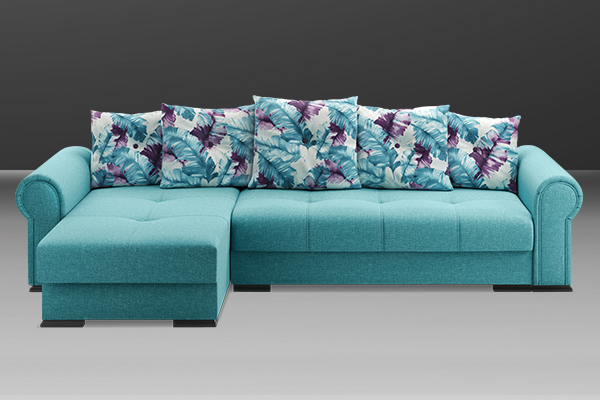 Угловой диван с цветными подушками