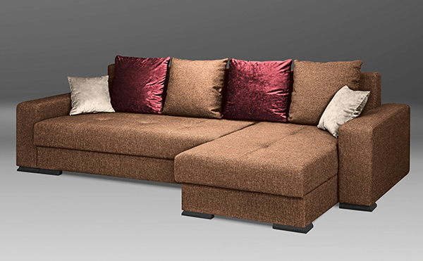 Угловой диван с подушками на подъемном механизме